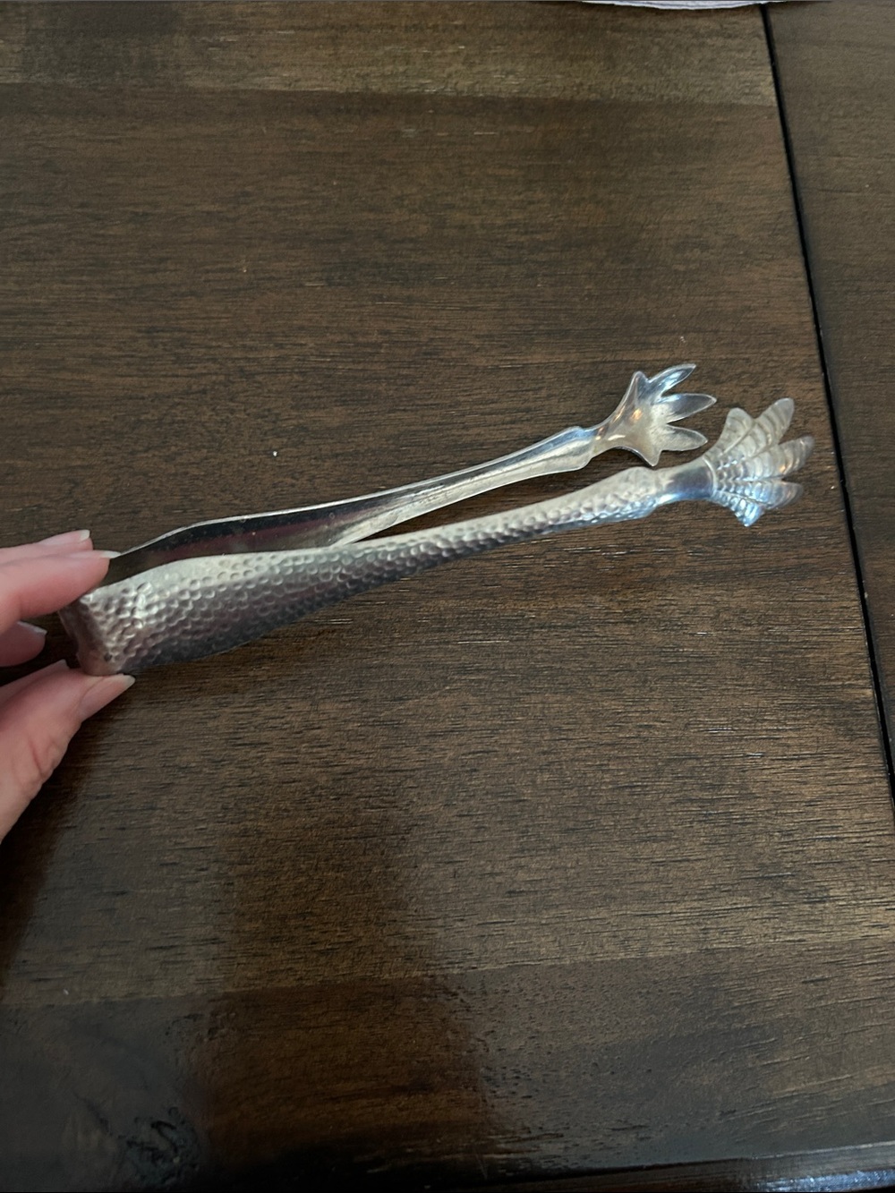 Hammered Metal Seafood/Tong Set in Silver Tone